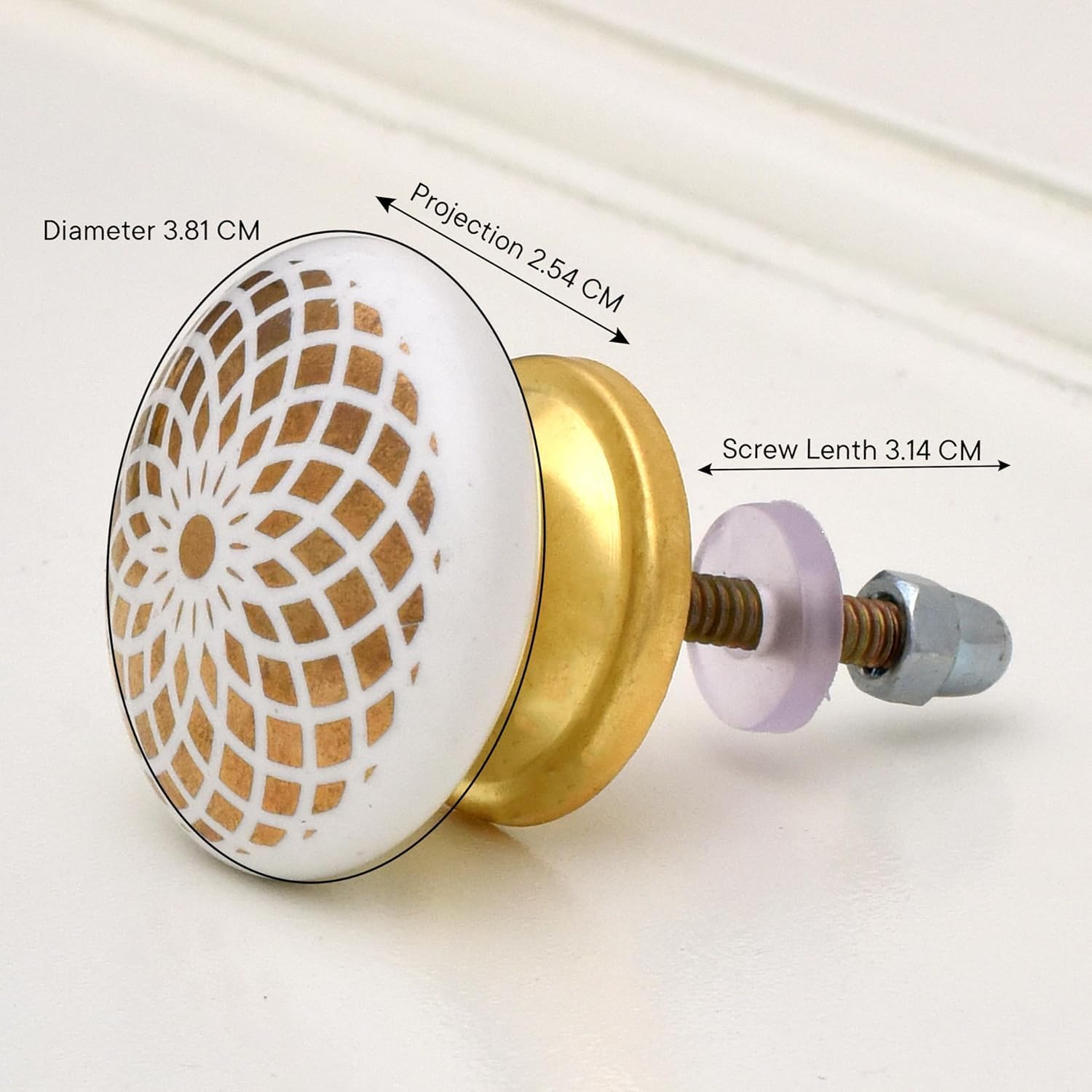 IndianShelf White Gold Ceramic Cabinet Knobs- Dresser Knobs 10 Pack- Drawer Pulls- Vintage Decorative Kitchen Door Handles 1.5''