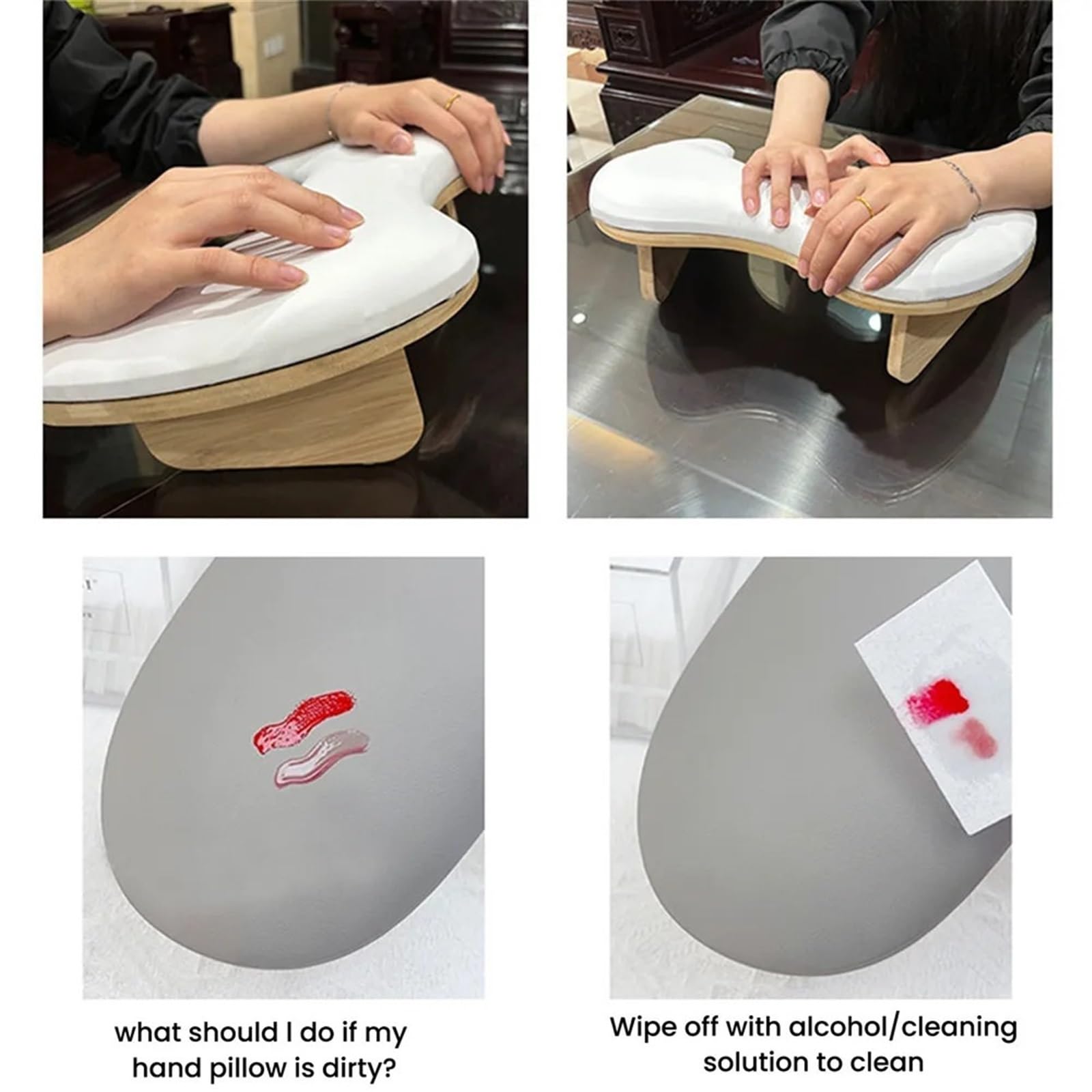 Cuscino poggiabraccia per manicure, Arm Rest For Nails Tilt Manicure Cushion 2 Hands Portable Removable PU White Black(Black)