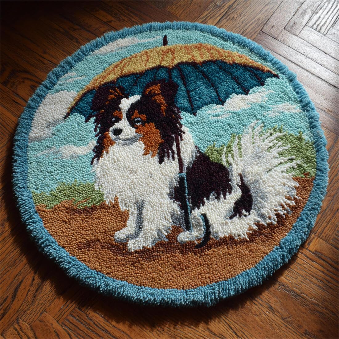 Rqwybcaxn DIY Rug Latch Hook Kits for Teens Animal Needlework Kit Cartoon Papillon 80x80cm Round Large Rug Making Kits Study Handmade Gift