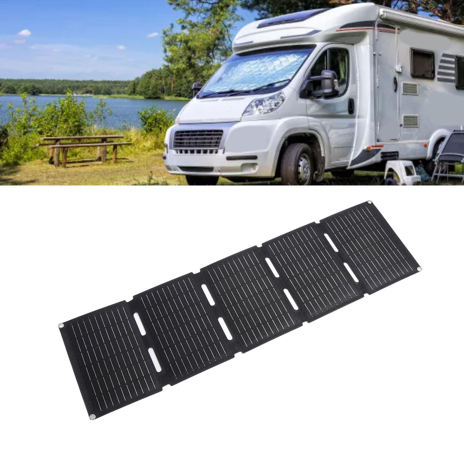 EMUKOEP Caricatore a Pannello Solare Pieghevole USB a Doppia Uscita Ricarica Efficiente con Clip per Batteria per il Campeggio