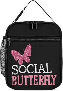 Social Butterflys Women's Lunch Bag for Men Insulated Meal Box with Side Pocket Work Travel