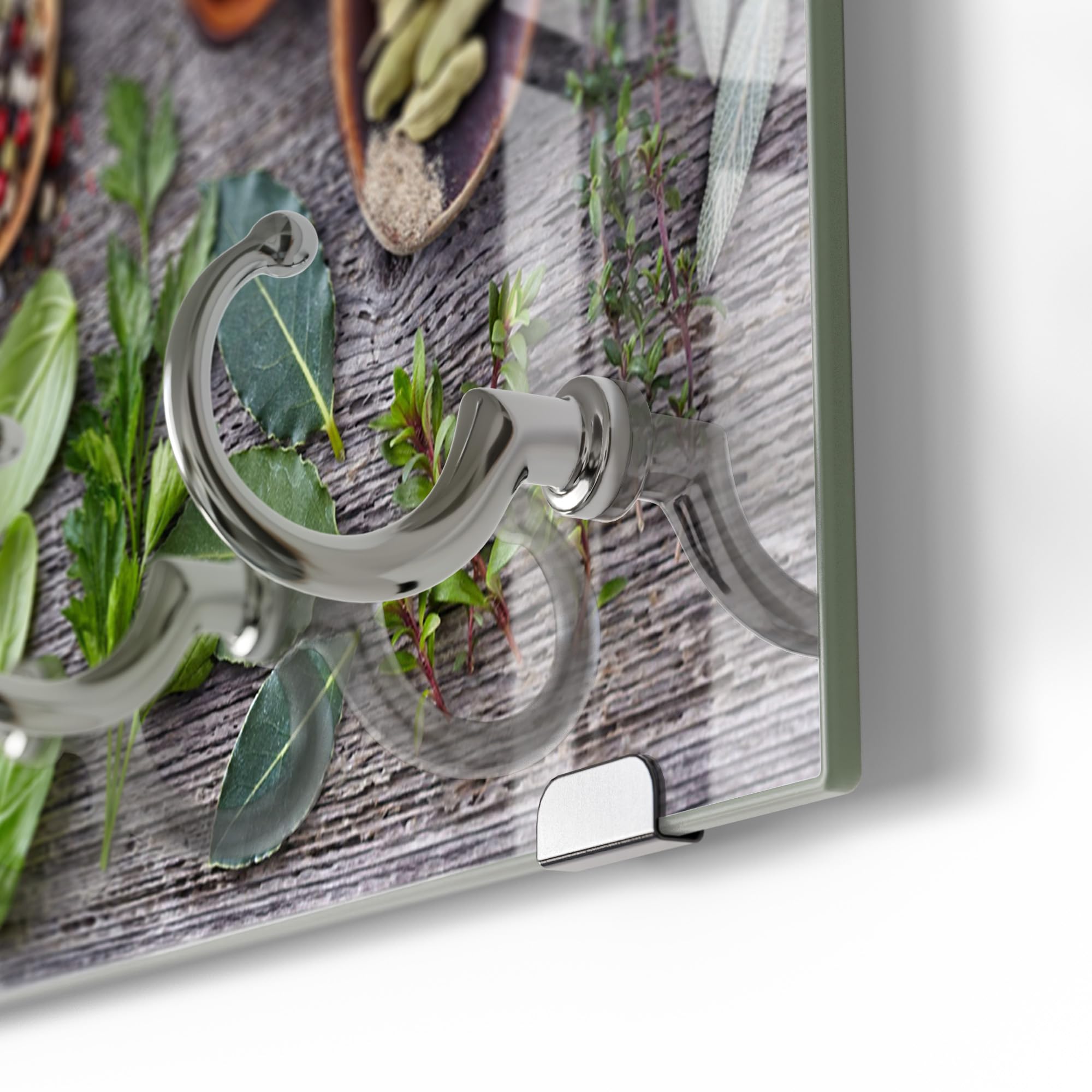 DEQORI Tablica na klucze ze szkła | motyw zdobiona łyżką kucharską | ok. 30 x 20 cm | z 5 haczykami, magnetyczna – nowoczesna szafka na klucze i uchwyt na klucze do korytarza, biura, kluczy i breloków