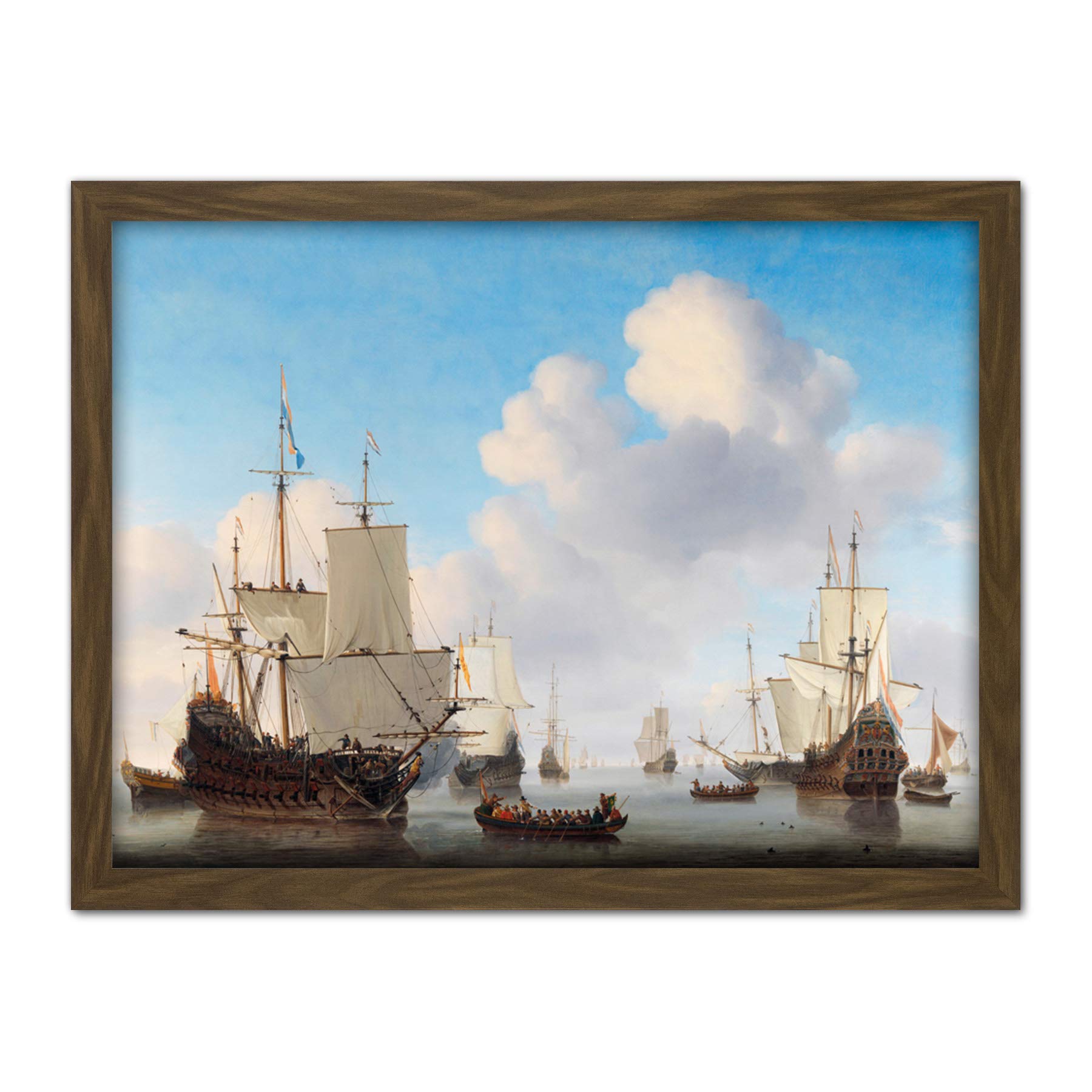 Artery8 Van De Velde Dutch Ships In A Calm Sea Artwork Framed Wall Art Print 18X24 Inch