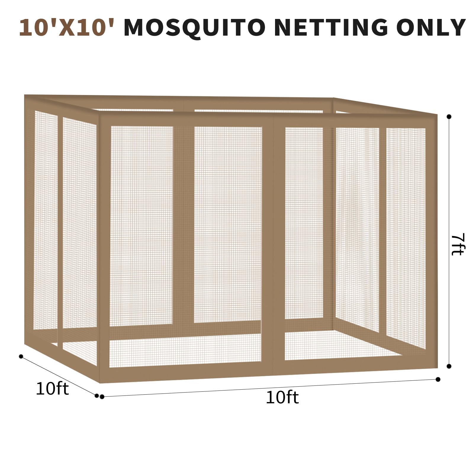 Mosquitera universal de repuesto para kiosco, pantalla de toldo para exteriores, 4 paneles de pared lateral, con cremalleras, fácil de instalar, se adapta a la mayoría de toldos, patios, caqui (10 x 3