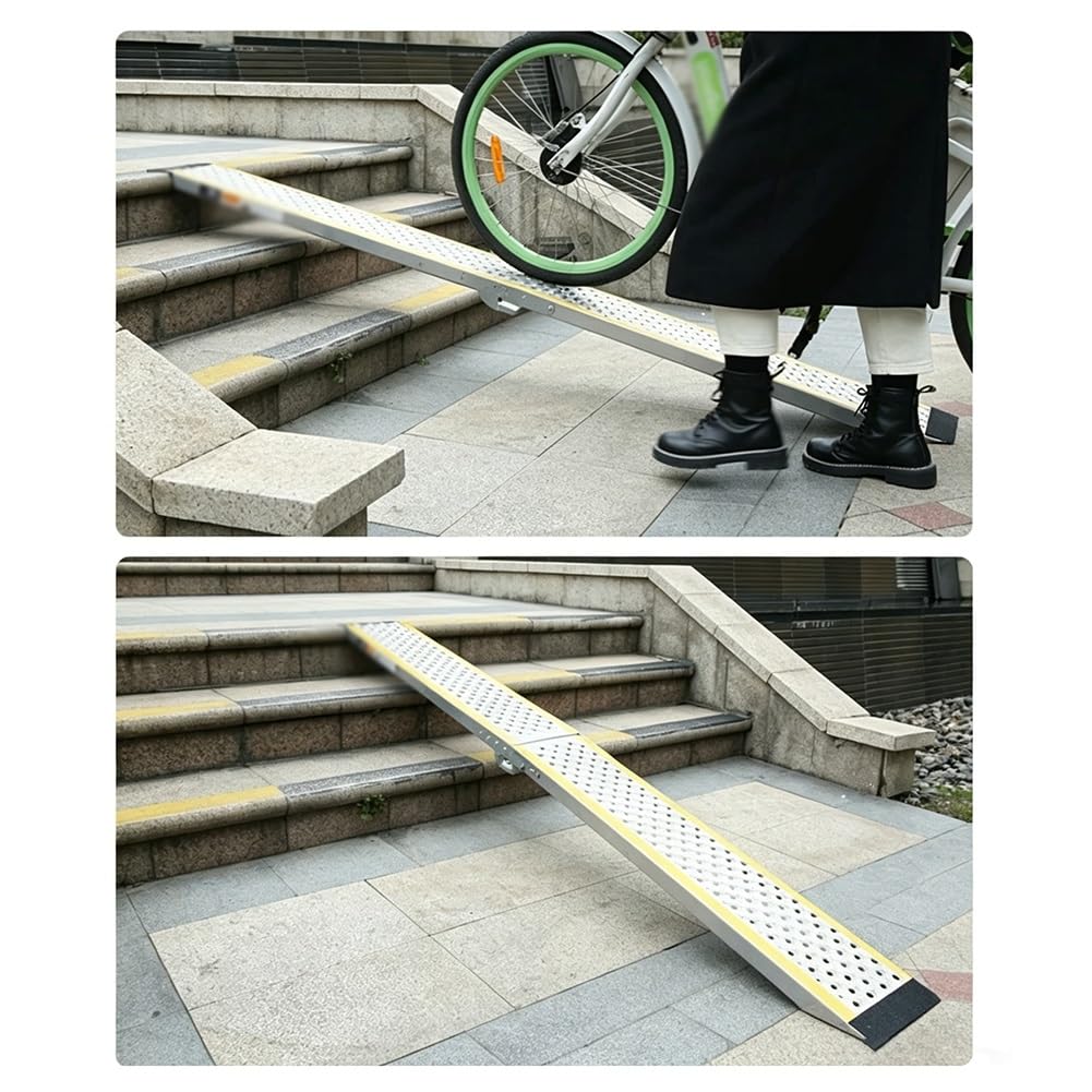 1 Rampa In Alluminio Resistente Con Bordo Di Sicurezza Giallo, Rampa Di Carico Forata E Antiscivolo Per Sedie A Rotelle, Quad E Tosaerba (per Accesso Su Gradini)(120x21.5cm/47.2x8.5in)