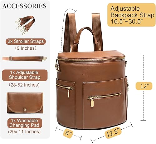 Miniatura 2 de miss fong Mochila de pañales, bolsa de bebé, bolsa de pañales de cuero, bolsa de pañales con cambiador, con organizador de cochecito, Miss Fong