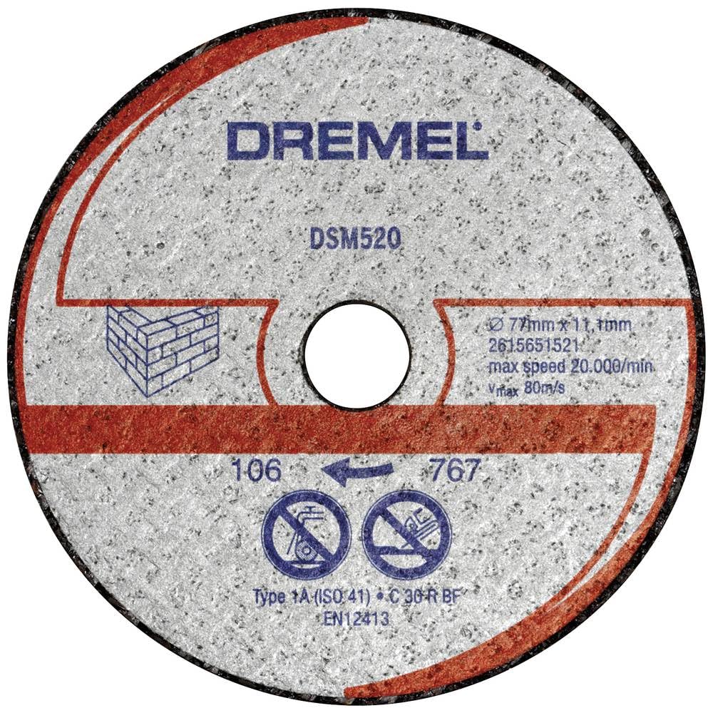 Dremel DSM520 Reinforced Masonry Cutting Wheel for DSM20 Compact Saw, Circular Saw Blade with 20 mm Cutting Depth for Straight and Plunge Cuts