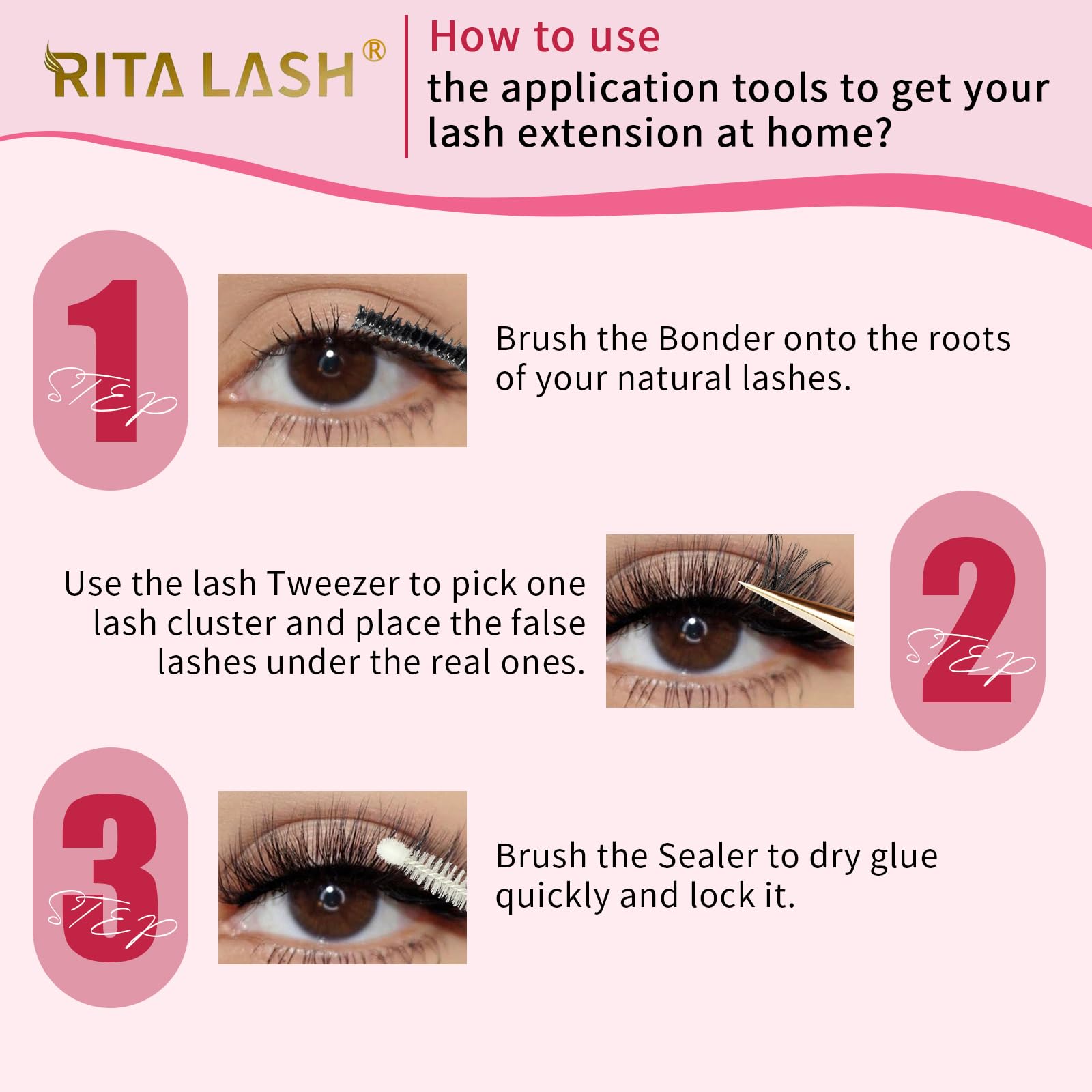 RITALASH Lash Extension Kit DIY 640pcs Lash Clusters Eyelash Extension, 10-16mm Individual Lashes with Lash Bond and Seal - Image 4