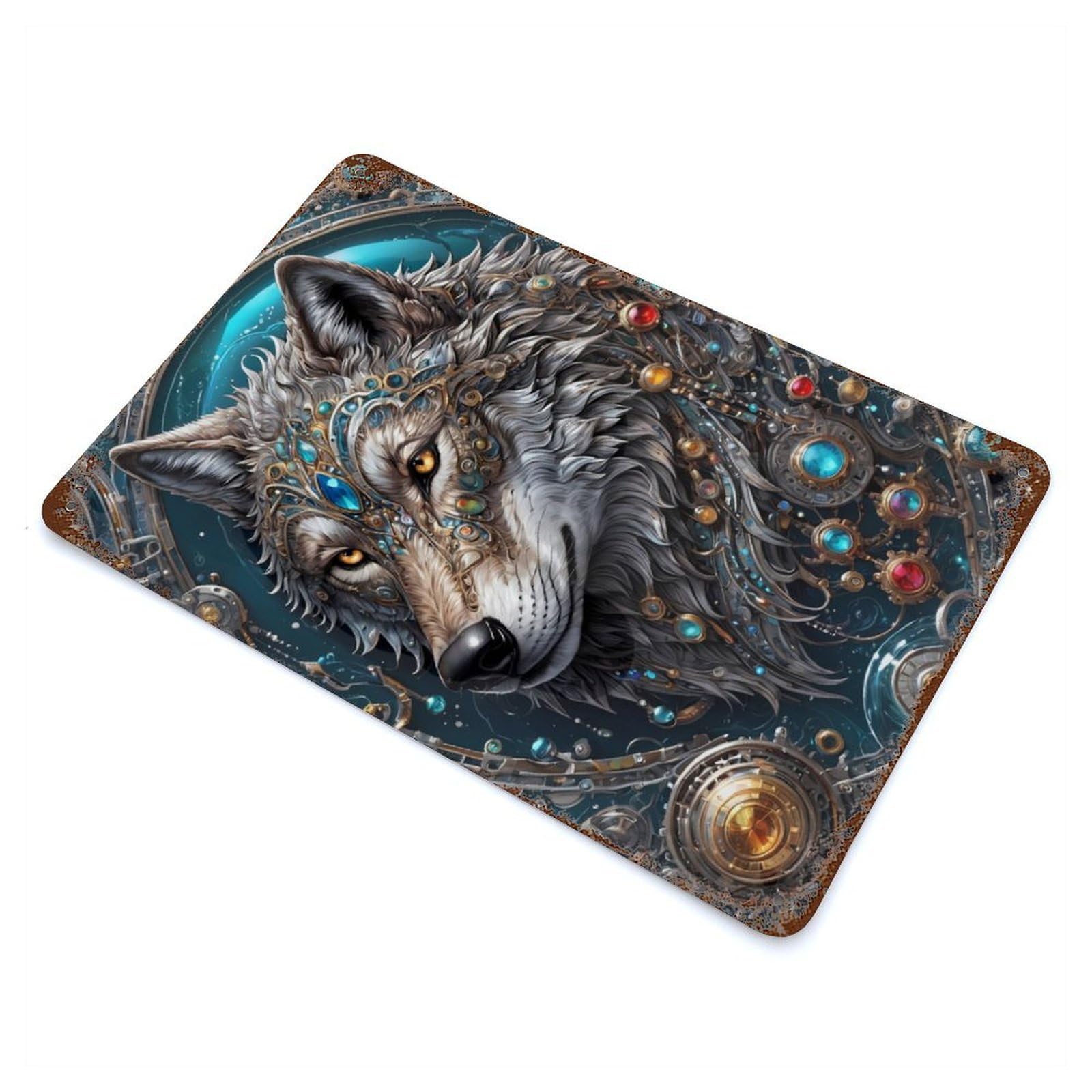 Galactic Overlord Wolf Rustic Tin Plaque 11.8"x7.9", Ideal for Shed, Workshop And Garage Wall Decor