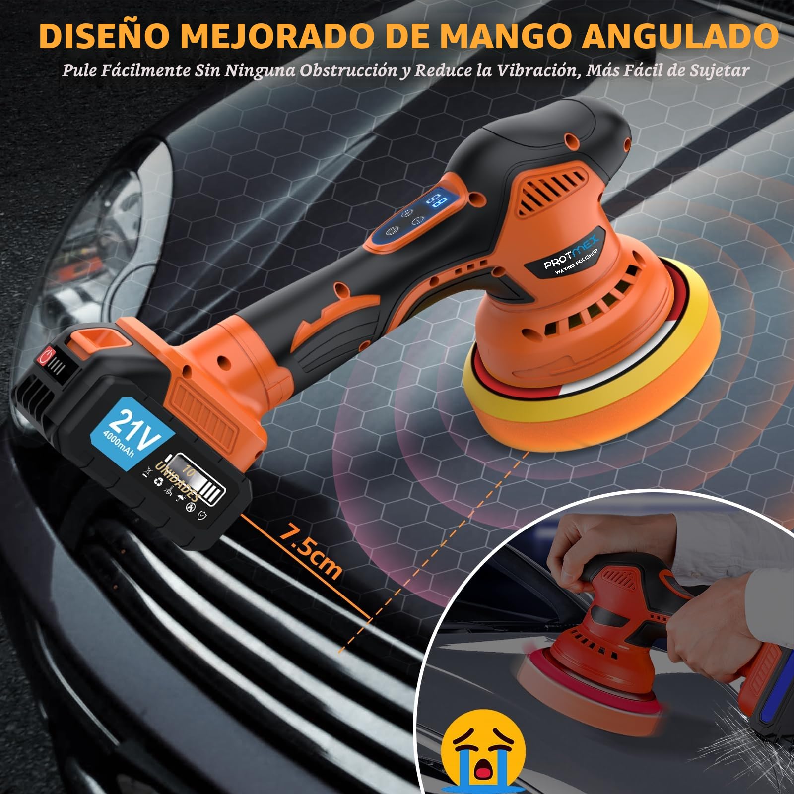 Pulidora de coche inalámbrica, kit de pulido de coche con baterías 21 V 4,0 Ah, pulidora orbital con 8 pulidores pantalla táctil variables de 6 pulgadas para detalles de coche/eliminación arañazos