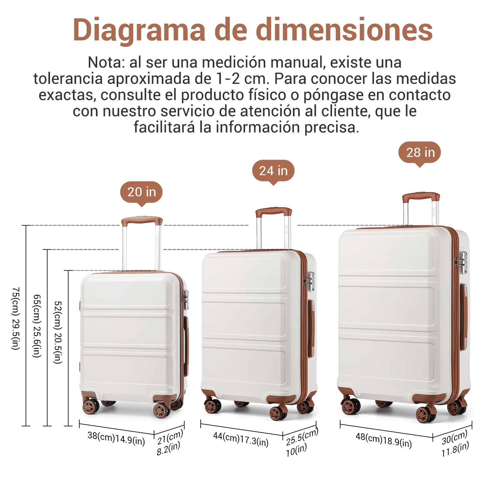Kono Maletas de Viaje Grandes 23 Kilos 28" | Maleta Rígida ABS, Equipaje Facturado con 4 Ruedas 360° y Candado TSA | Maleta Grande para Mujer (Crema Claro)