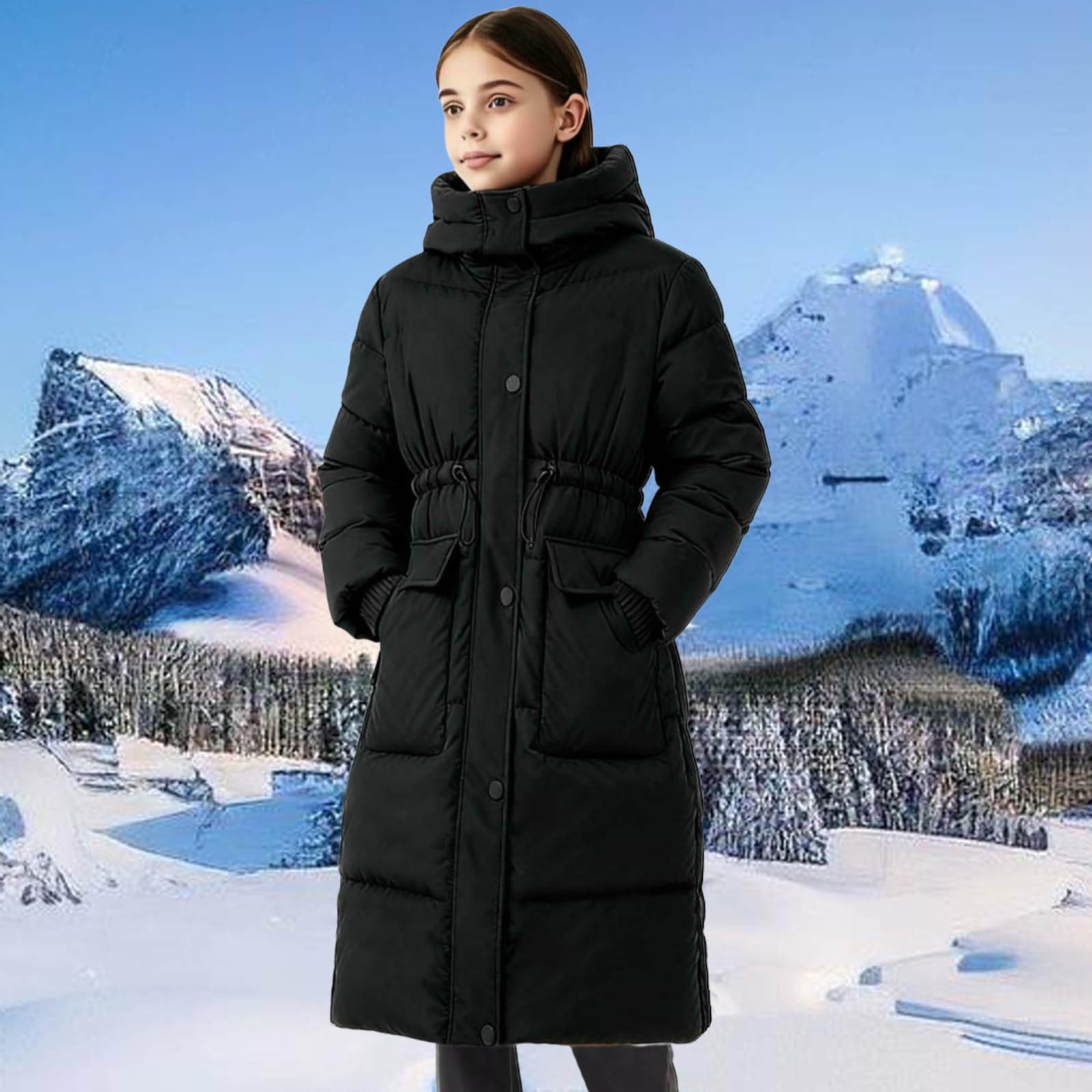 Winterjacke Mädchen Lang Daunenmantel Kinder Warm Steppjacke mit Kapuze Kapuzenjacke Puffer Wintermantel Winter Jacke Kinderjacken Winddicht Daunenjacke Outdoor Mäntel Parka 2-15 Jahre
