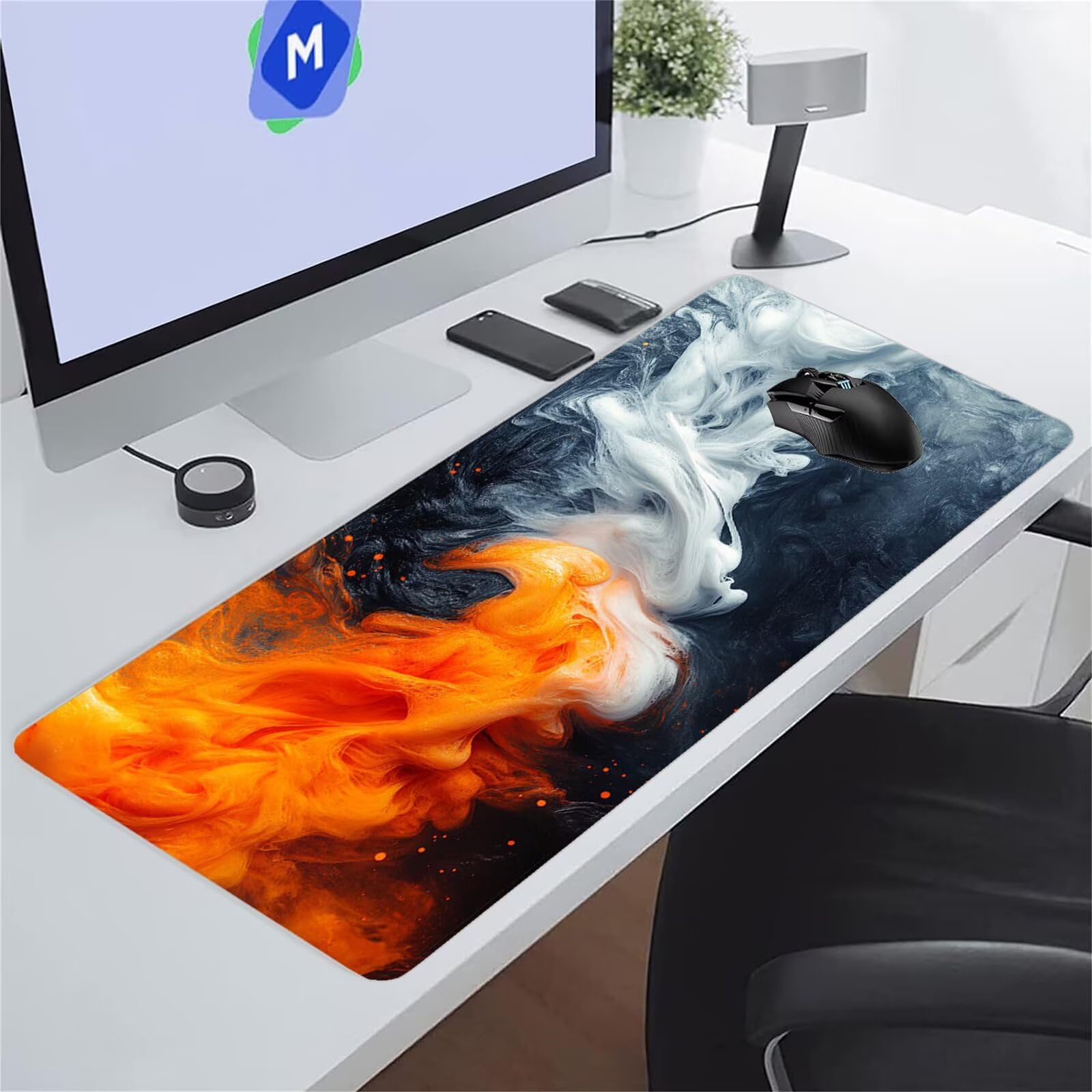 Duża podkładka pod mysz do gier 1200 x 600 x 2 mm, podkładka pod mysz dla graczy żółta biała szara, zmywalna podkładka pod mysz na biurko XXL z rozszerzoną matową krawędzią do gier i biura