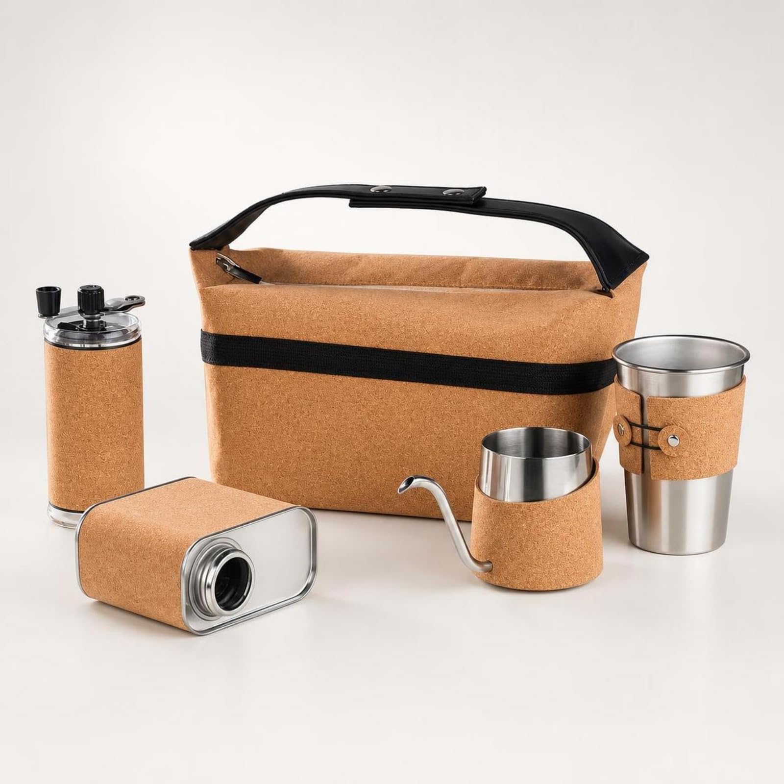 Qianly Kit Café con Bolsa Compacta, Resisn Al térmico, Set Café con Estuche Corcho, para Viajes