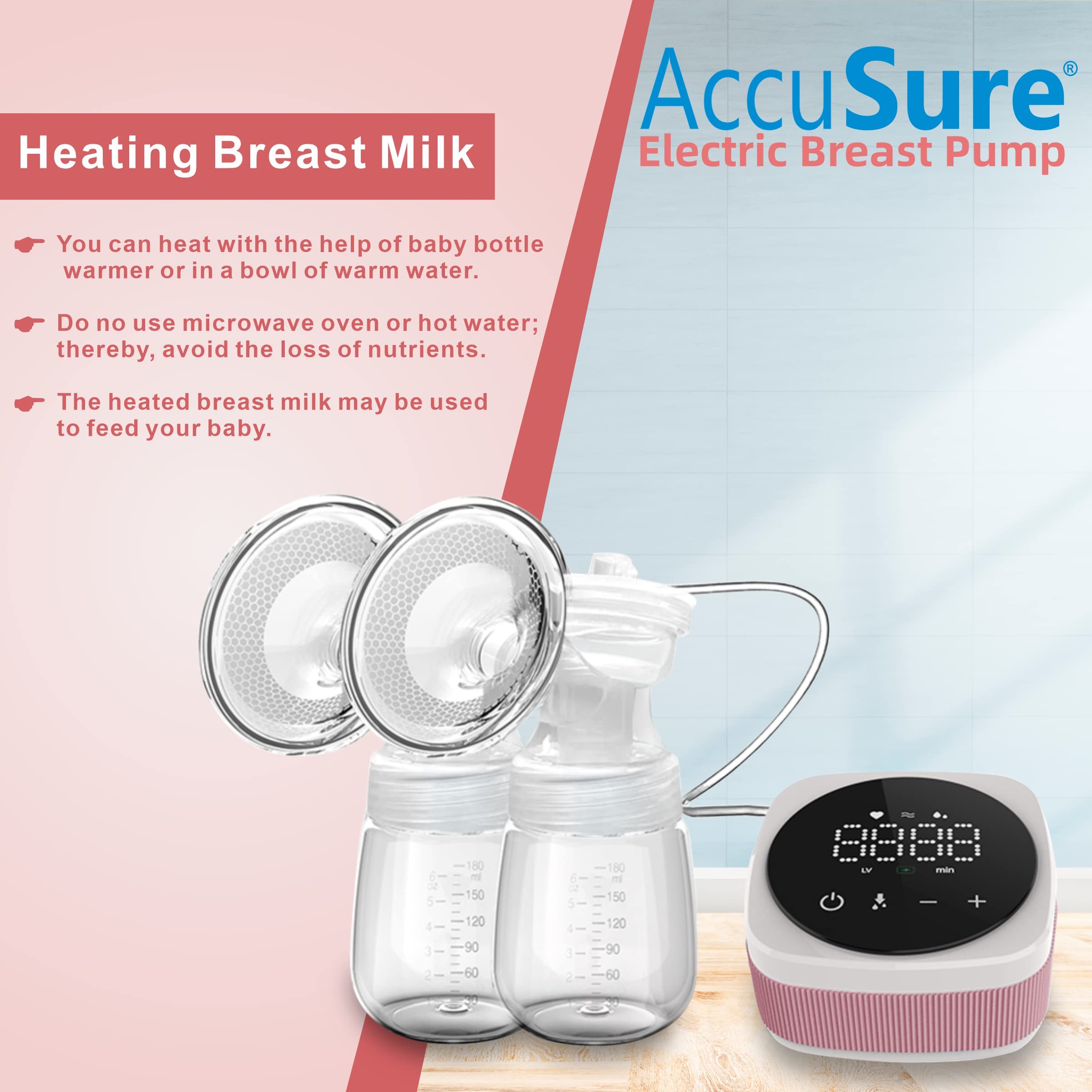 AccuSure Double Electric Breast Pump Stimulation, Soft Silicone Cushion, Rechargeable Battery, Single Breast Pump Electrical, BPA Free, 1 Year Warranty 4