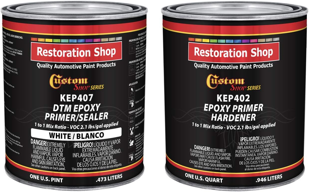 Custom Shop - White Epoxy Primer/Sealer 2.1 VOC (1/2 Gallon Kit) Anti-Corrosive DTM High-Performance Primer for Automotive and Industrial use Kit = 1 Qt. Epoxy Primer +1 Qt. of Epoxy HDR.(1-1 Mix)