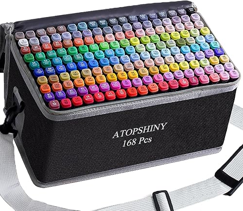 Marcadores de alcohol de 168 colores, juego de bolígrafos de dibujo de doble punta para niños y adultos, 168 unidades, carcasa negra recargable