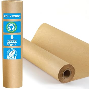Brown Kraft Paper Roll- GLAMFIELDS 20" x 1,200" 100 Brown Paper Roll for Packing, Moving, Gift Wrapping, Postal, Shipping, Parcel, Wall Art, Crafts, Bulletin Boards, Floor Covering, Table Runner