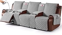 Vista 32 de KinCam Funda 100% impermeable para sofá reclinable con consola, fundas para sofá reclinable antideslizante para 3 asientos, protector de muebles