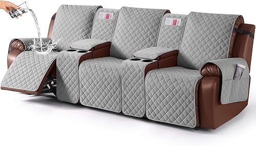 Miniatura 32 de KinCam Funda 100% impermeable para sofá reclinable con consola, fundas para sofá reclinable antideslizante para 3 asientos, protector de muebles