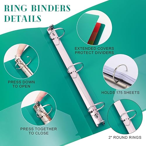 Miniatura 9 de Paquete de 6 carpetas de plástico de 3 anillos de colores surtidos, carpetas de anillos redondos esmerilados con bolsillo para oficina, escuela,