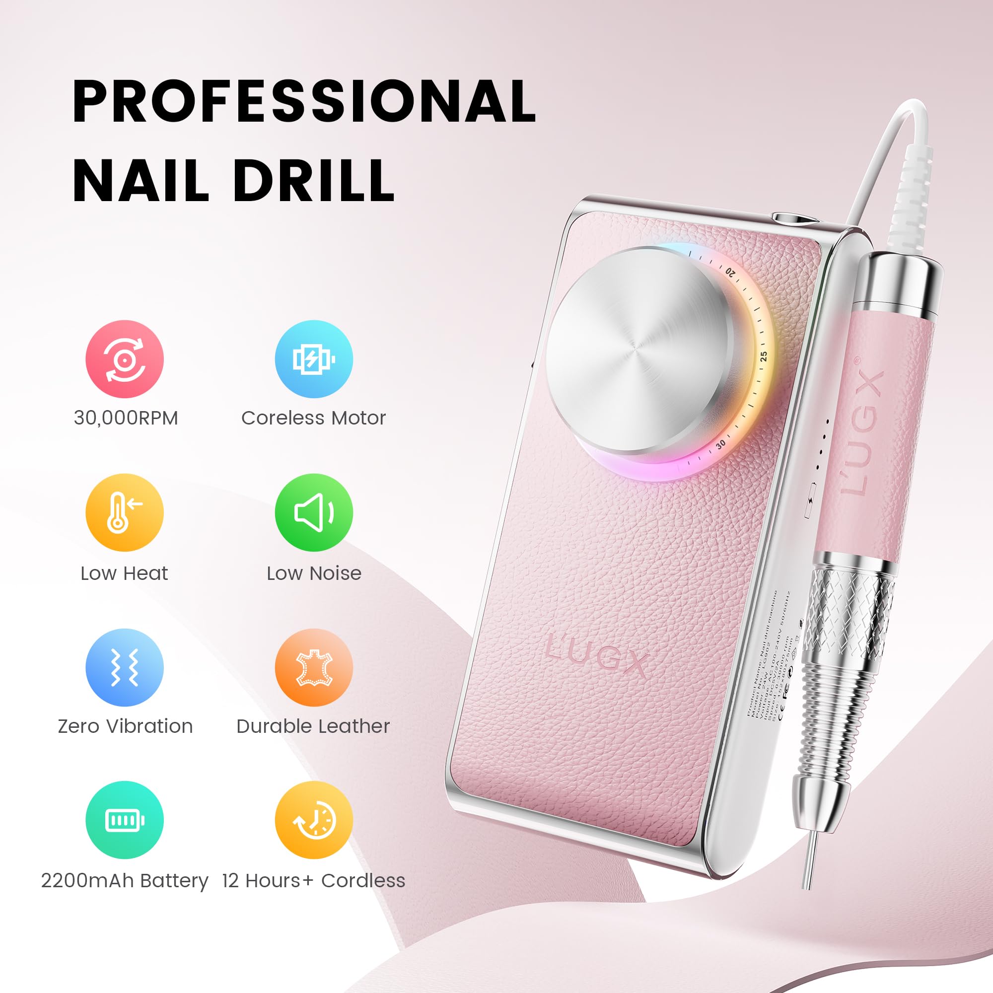新品未使用 L’UGX LG902 Nail Drill-902 ピンク Amazon.com: L'UGX Professional Nail Drill 30000RPM, Cordless