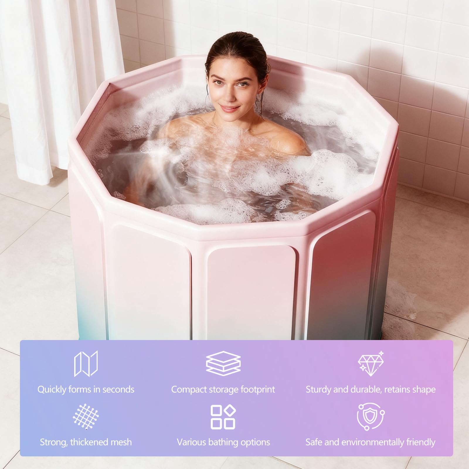 Baignoire Pliable, 80 x 70 cm (L x H) Baignoire Mobile Pour Bains Chauds Et Froids Pour Petites Salles De Bain Douche Spa Et Bien-être En Extérieur Bain De Glace Pour Adultes