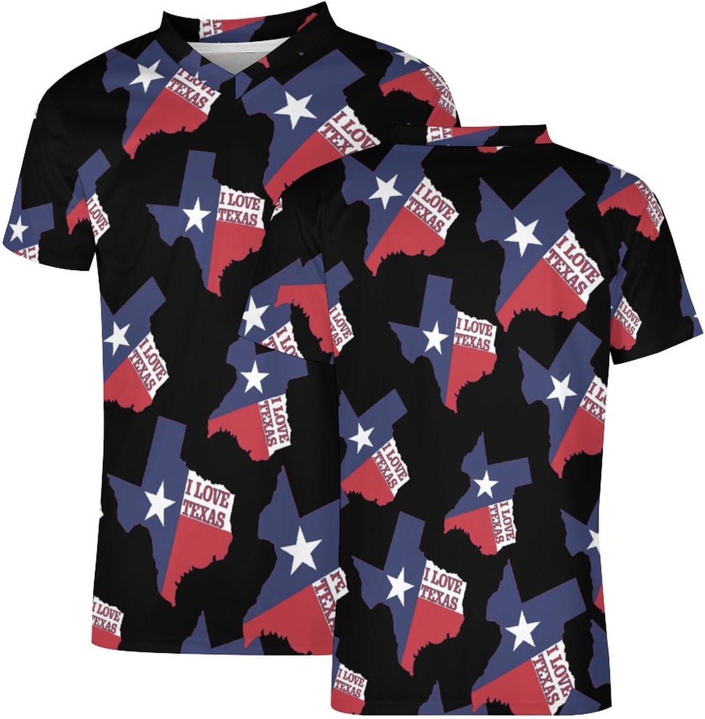 I Love Texas Texan Flag Men's Running Shirts V Neck Short Sleeve T Shirt Football Jersey Sport Tops 6X-Large