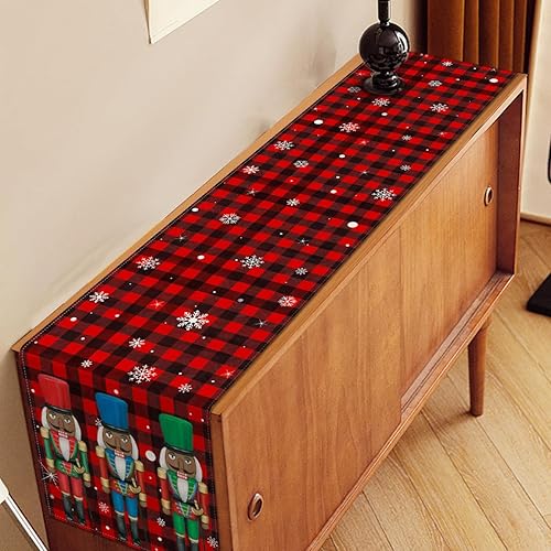 Miniatura 4 de Nepnuser Camino de mesa de cascanueces negros afroamericanos de Navidad a cuadros de búfalo a cuadros de Navidad, decoración de fiesta de invierno