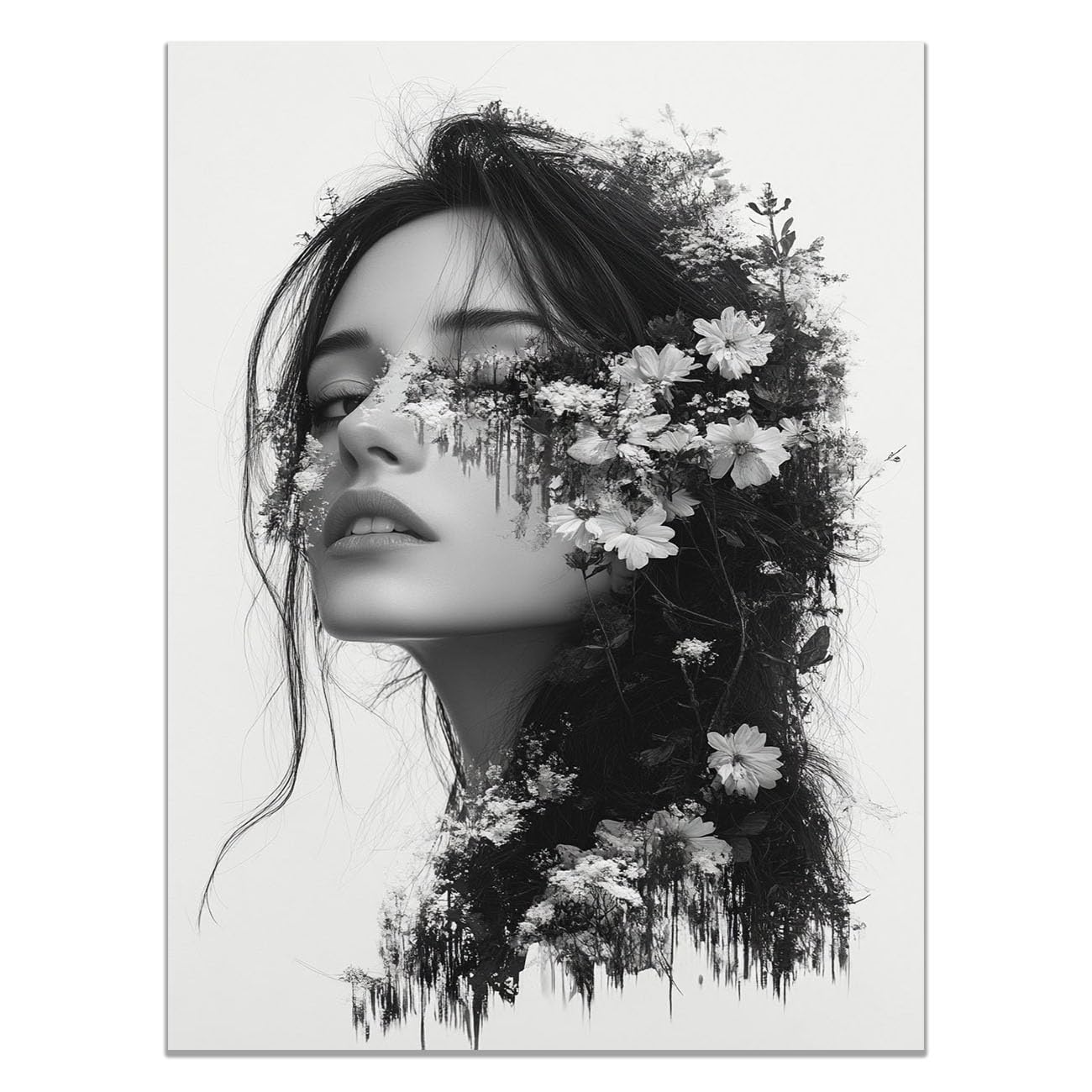 QUSAAOU Fashion Canvas Wall Floral Double Exposure Portrait Living Room Bedroom African American Woman Wall Decor Art Wall For Home Afro Woman Poster And Prints(black)-30x45cm1 Unframed