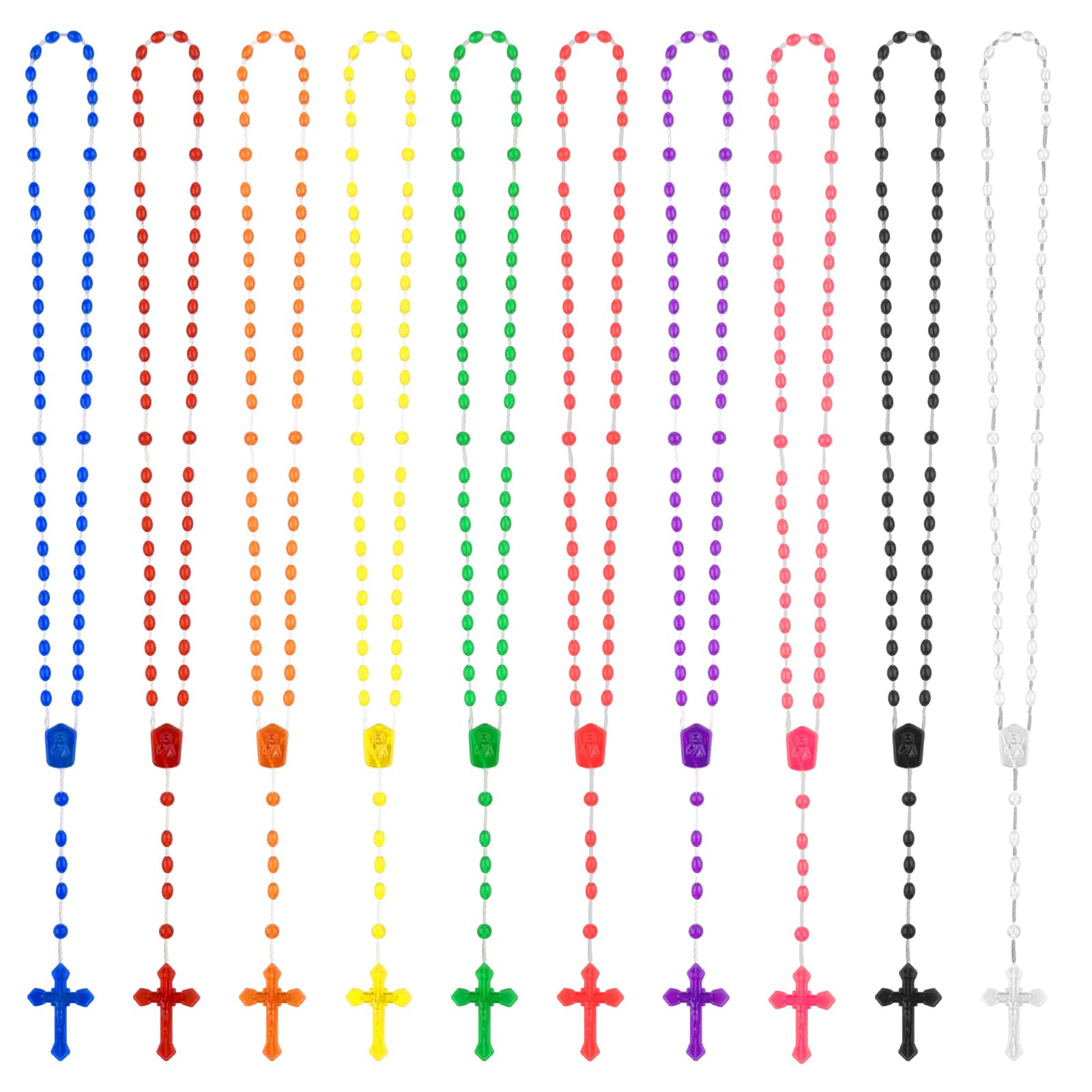 ZYFLSQ Bulk Plastic Rosary Beads Catholic 100 Pack, 17 Inch Assorted Rosary Cross Necklaces 10 Colors