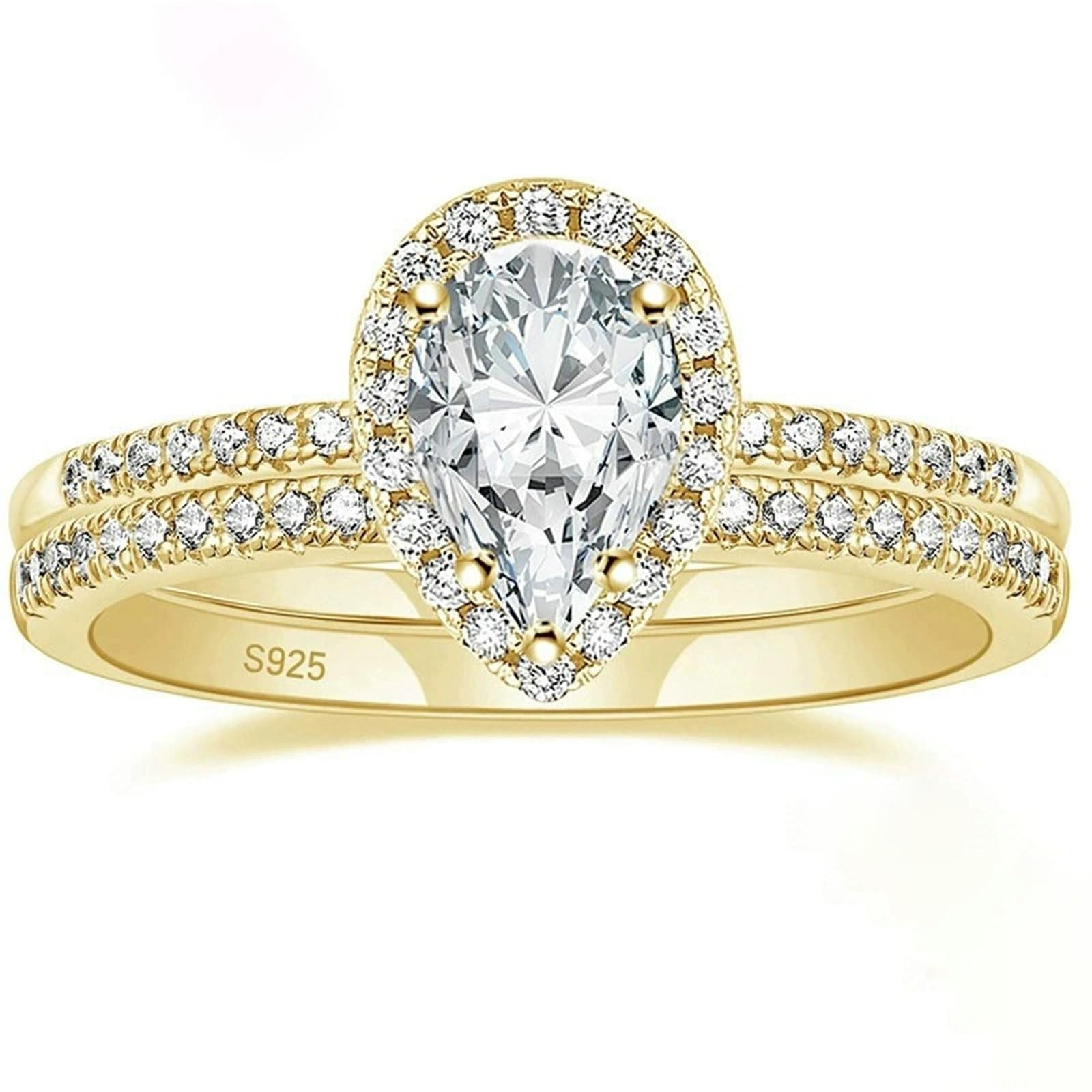 Set di fedi nuziali da donna in argento 925 e oro rosa, con zirconi, anelli di fidanzamento e partner
