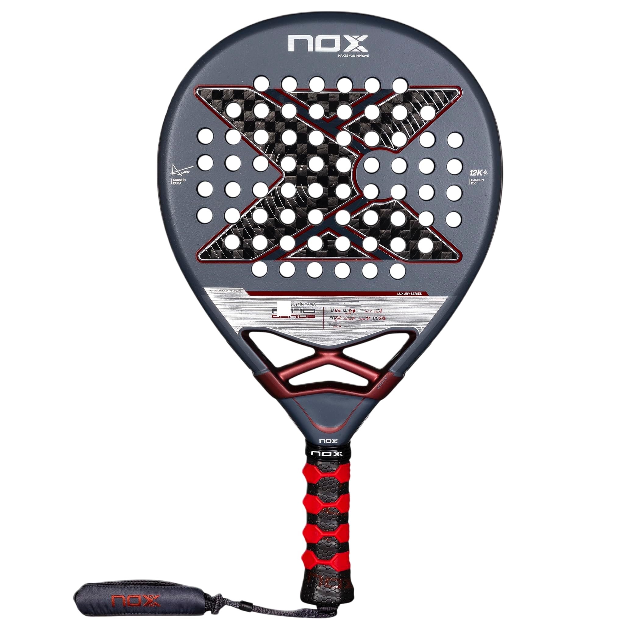 Padel Racket AT10 Genius 12K by Agustin Tapia 2025 | Luxury Series Teardrop Pala Padel | EOS Flap Aerodynamics & Custom Grip Technology | Carbon with MLD Black EVA Core Advanced Pala AVS Tech