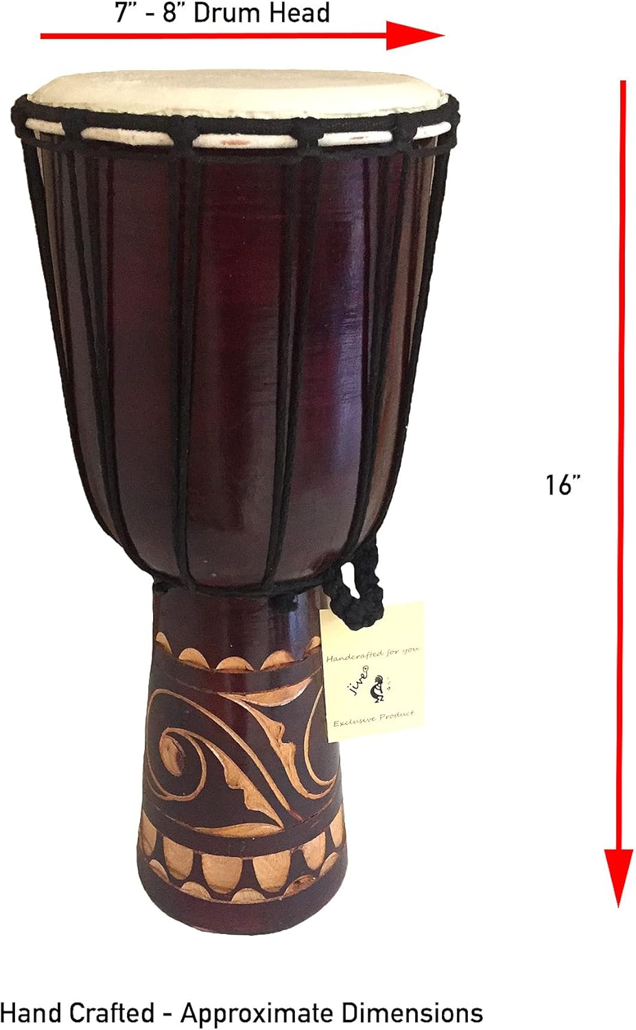 JIVE African Drum - Wooden Hand Drum (16" High - Carved)