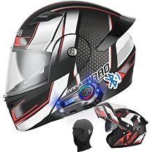 Motorcycle Bluetooth Modular Helmet, DOT Approved Dual Visor Full Face Flip Up Bluetooth Integrated Motorcycle Helmet for Adults Men and Women