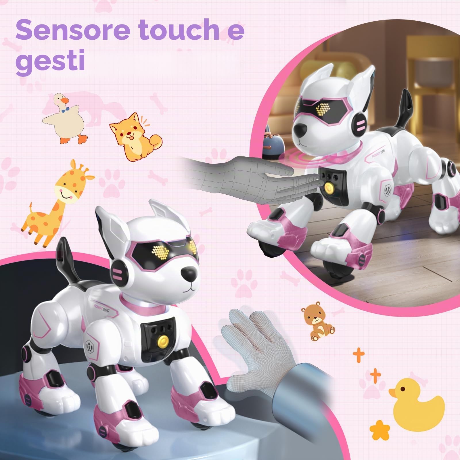 PRANITE Cane Robot per Bambini, Robot Cane Programmabile e Telecomandato, Giocattolo Interattivo Ricaricabile con Controllo Vocale e Gesti, Musica e Danza, Idea Regalo per Bambini e Bambine