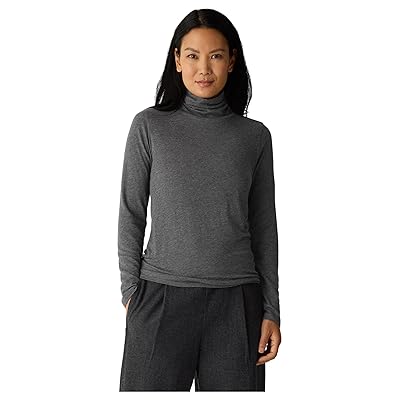 Eileen Fisher Melange Sheer Knit Turtle Neck Top Women