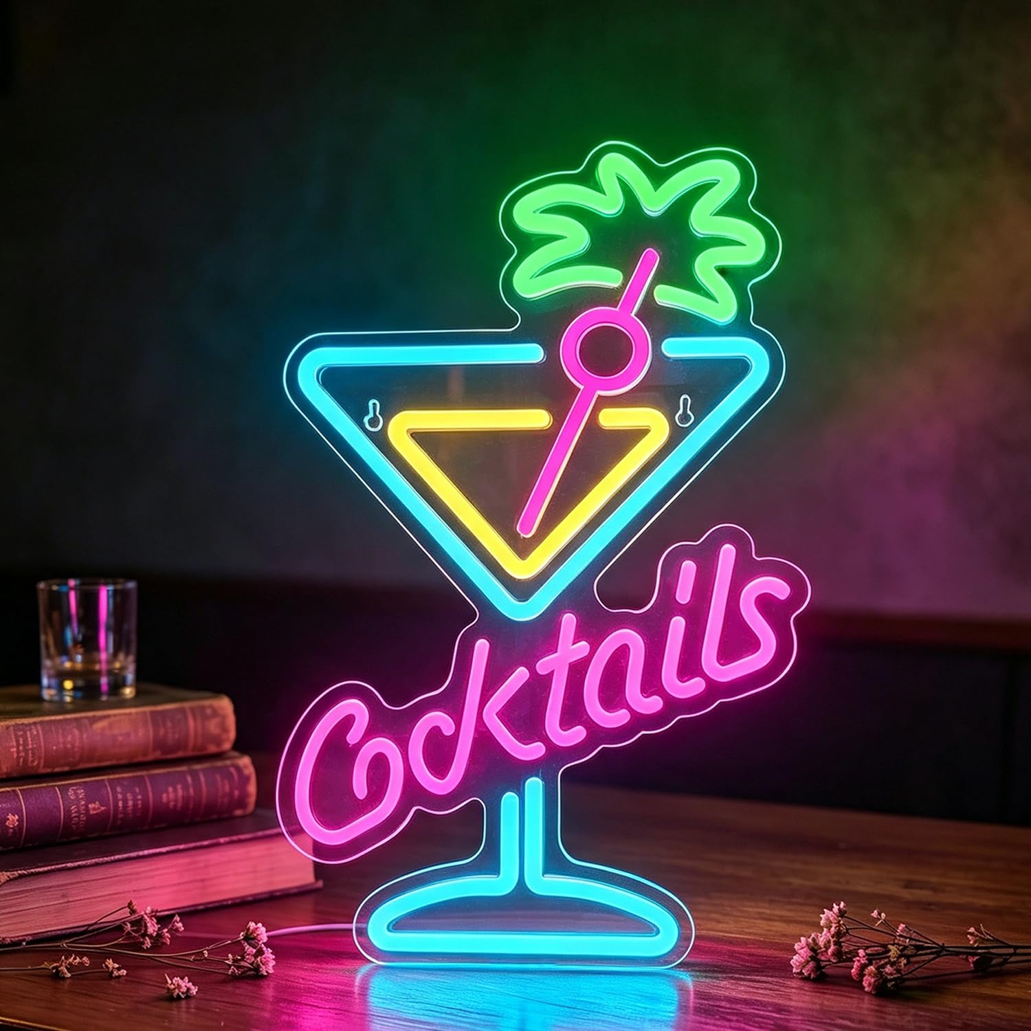 Cocktails Neon Sign LED Neon Cocktail Glass Sign Light Up for Wall Decor, Dimmable USB Powered Neon Light for Party, Cocktails Bar, Night Club, Man Cave Decoration Gift for Cocktail Lovers