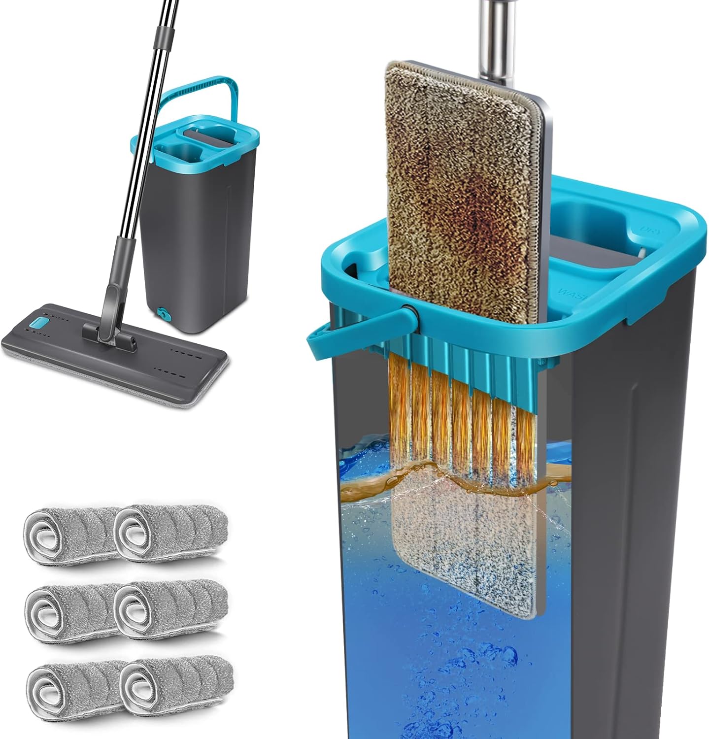 Midyb Flat Mop and Buckets Sets, Floor Mop and Bucket Set with 6