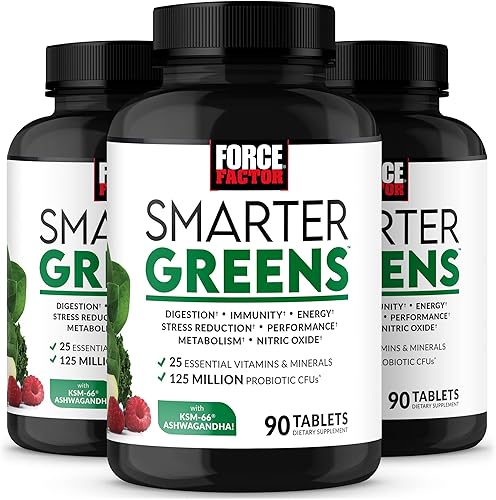 Miniatura 8 de FORCE FACTOR Smarter Greens Tabletas, suplemento de verduras con más de 25 superalimentos y antioxidantes para mejorar la digestión, reducir el