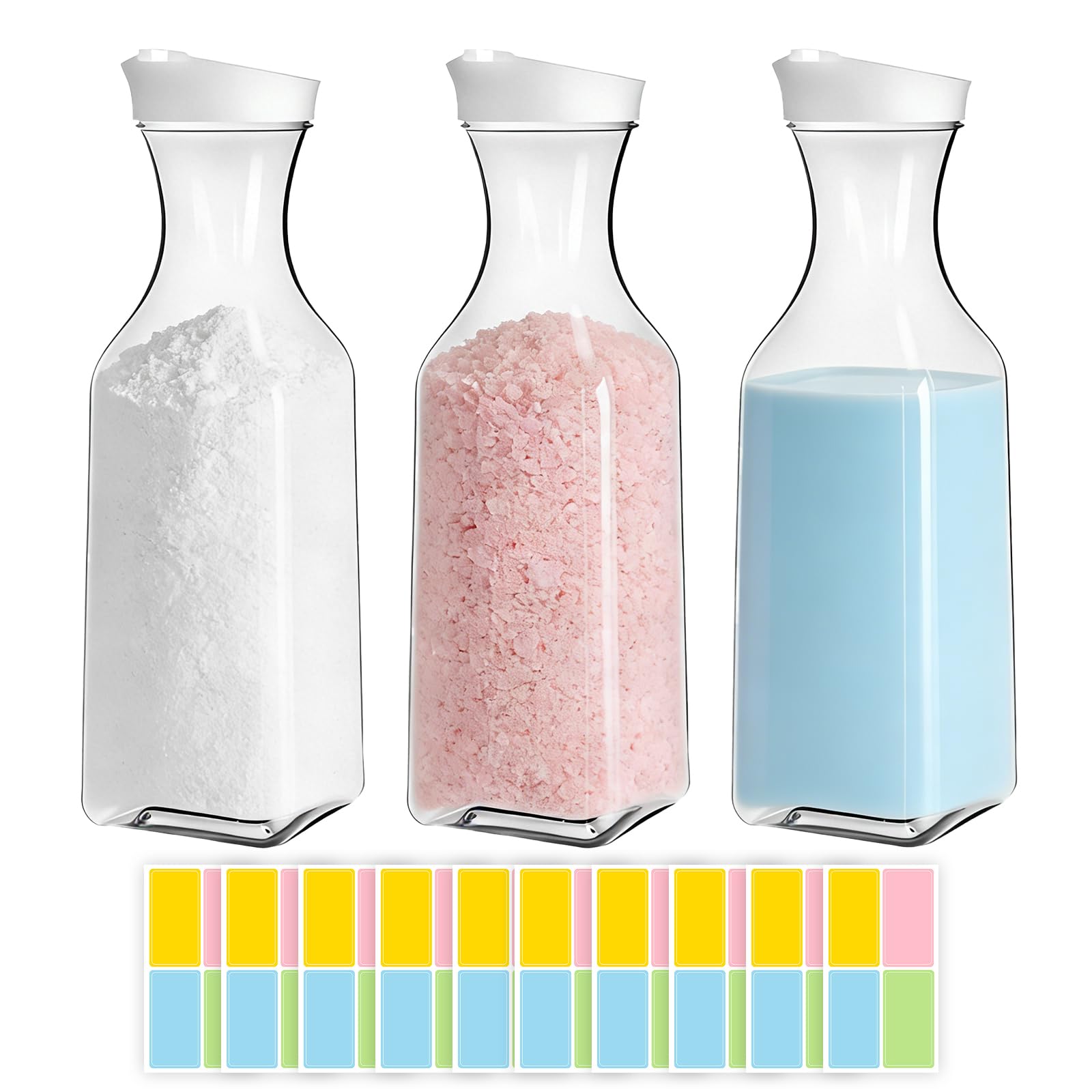 SJDOFU Washing Powder Storage, 3 PCS Laundry Detergent Storage with Stickers, 1.5L Detergent Dispenser for Laundry Powder Fabric Softener