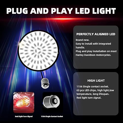 Miniatura 3 de FATECIM Indicadores intermitentes de luz roja para motocicleta de 2 pulgadas 1156 con lente roja de repuesto supersónico para Harley Softail Touring