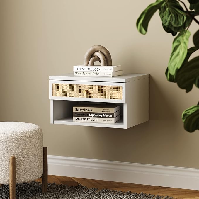 Nathan James Jackson Wall Mounted Rattan Floating Bedroom Nightstand