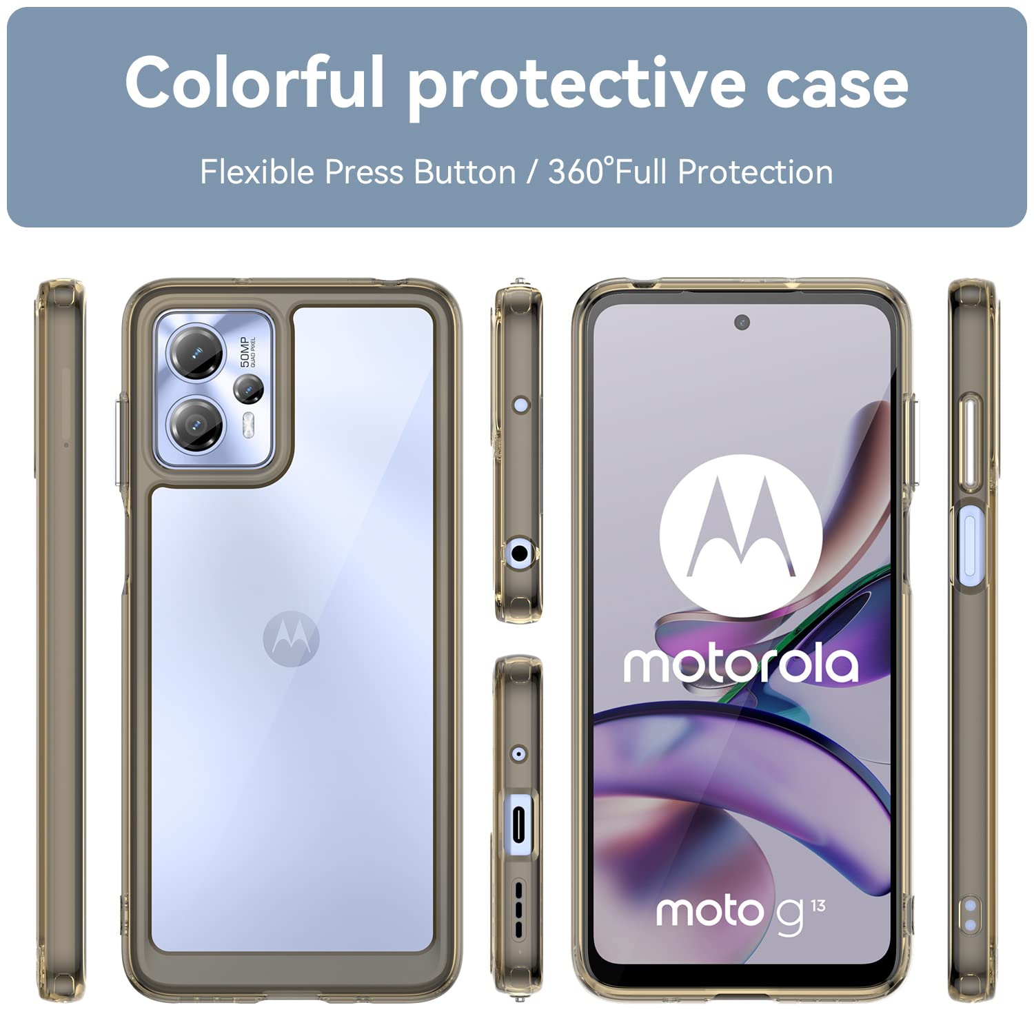 HTXWXJC Case For Moto G23 Case, Motorola G13 Case, XT2331 XT2333 Case With Screen Protector, Crystal Clear PC Hard Back Shockproof Case Slim Thin Phone Cover For Motorola Moto G23 Black