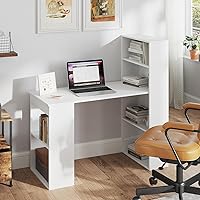 Vista 4 de Tangkula Escritorio blanco para computadora con estantería, escritorio de estudio con estantes de almacenamiento y soporte para CPU, estación