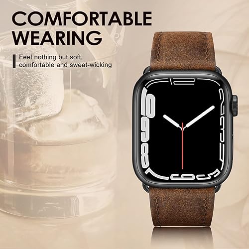 Vista 18 de Correa de cuero compatible con correas de Apple Watch de 1.811 in, 1.772 in, 1.732 in, 1.654 in (Serie 1/2/3) para hombres y mujeres, correa de Azul