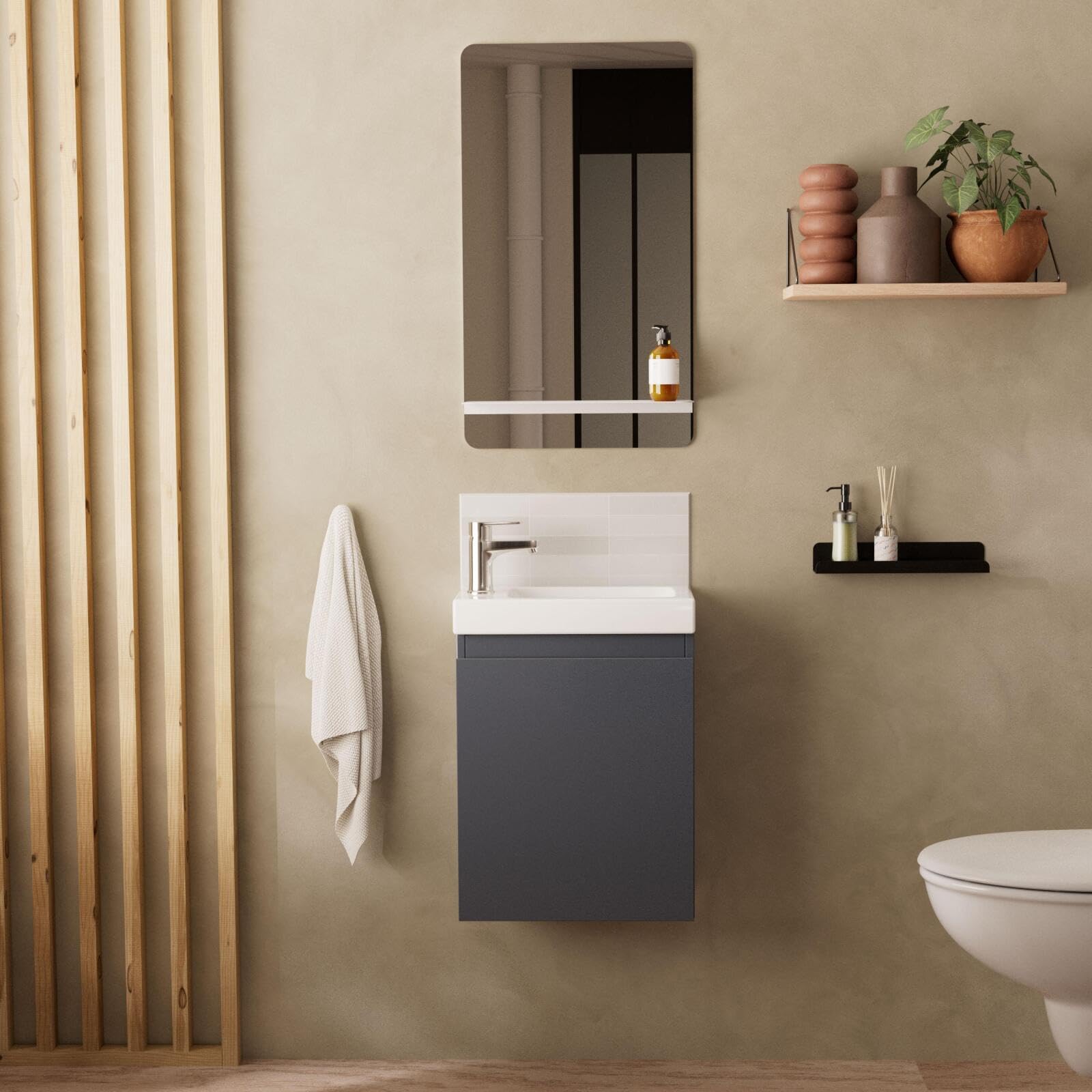 Lave-Manos Lisa + Espejo L40 cm con Estante Blanco