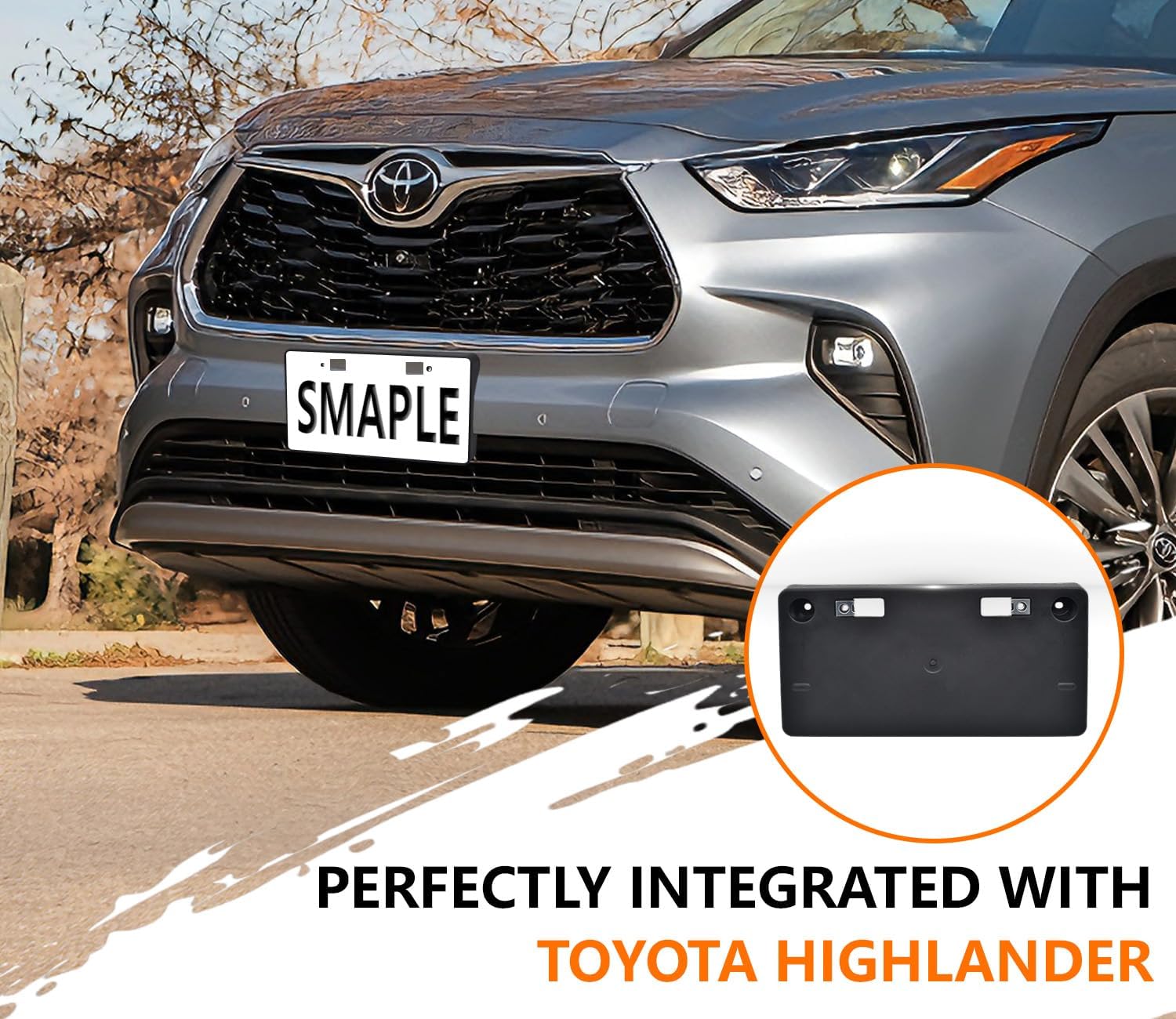 Front License Plate Frame for Toyota Highlander 2020-2024 Licence Plate Holder fits Perfectly with Curvature of Front Bumper Ram License Plate Frame Replace 521140E160 TO1068162