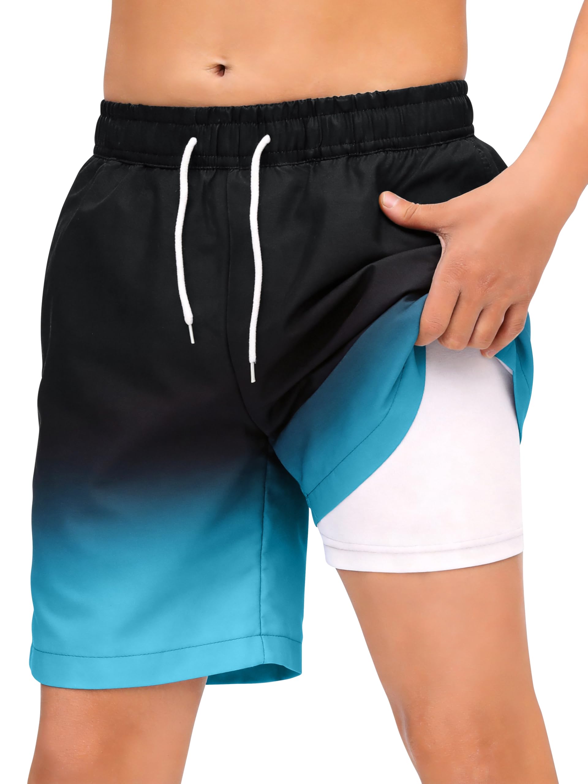 Cooraby Jungen Badeshorts UPF 50+ Schnell Trocknende Schwimmshorts mit Mesh-Futter Kinder Badebekleidung