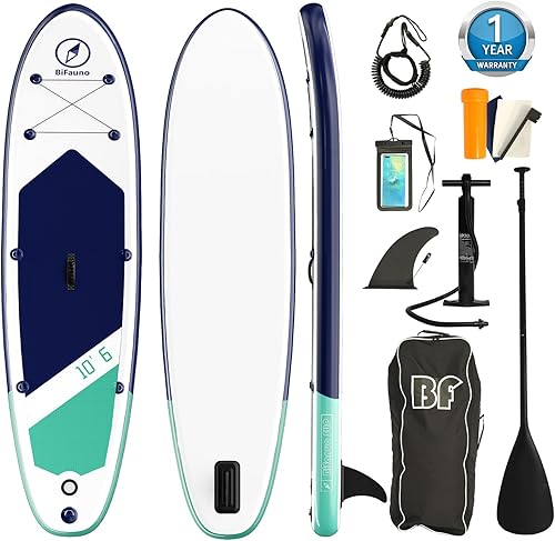Bifanuo Tabla de remo inflable de 10 x 30 x 6 pulgadas con accesorios de SUP y mochila. Cubierta antideslizante, postura amplia, aleta inferior,